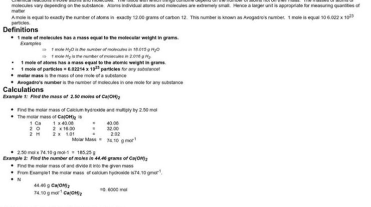 Introduction to the mole worksheet answers