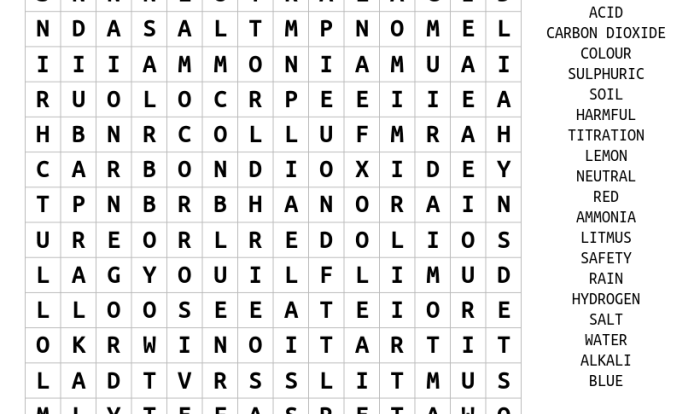 Acids and bases word search